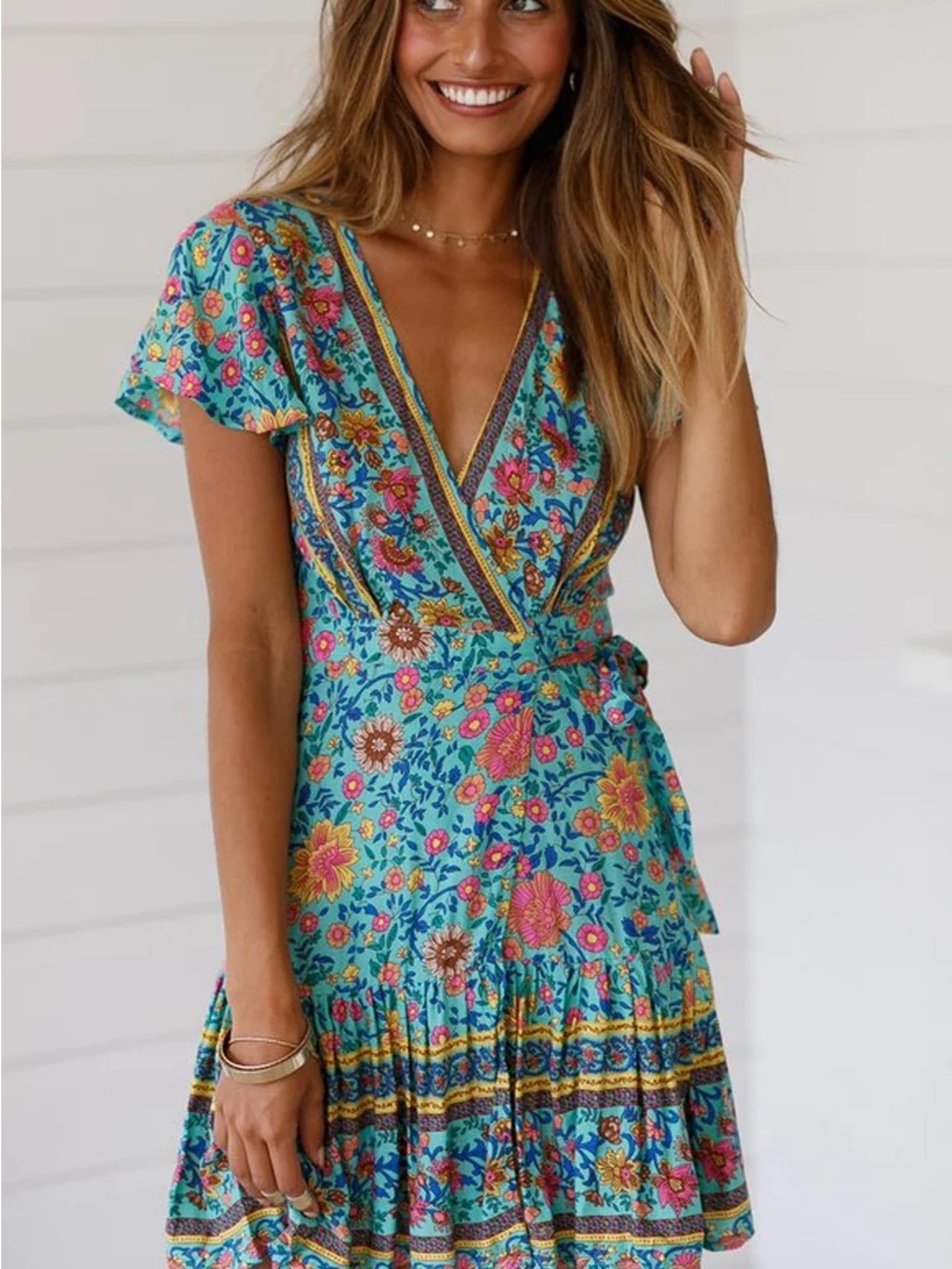 Multi-printed Ruffle mini dress Boho-chic